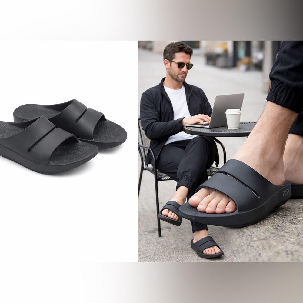OOFOS OOahh Recovery Slides Black Men 11 EU44 Orthopedic Comfort Sandals New
